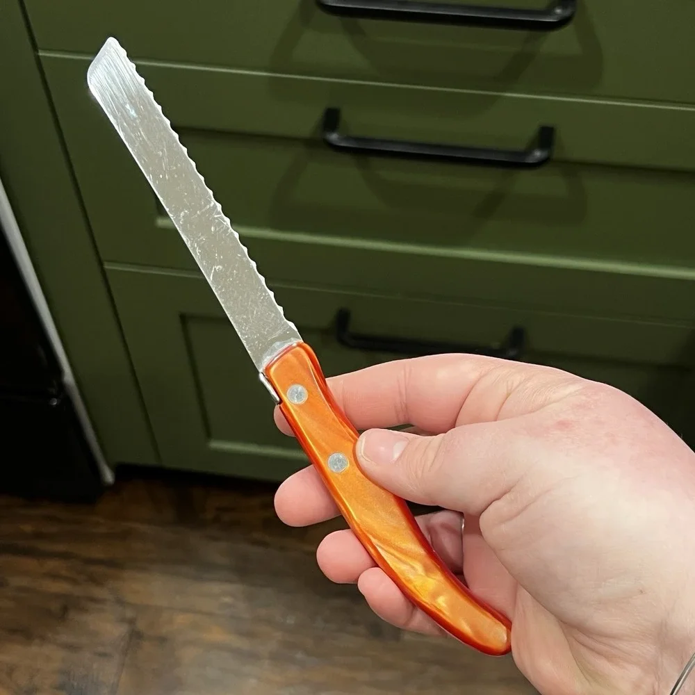 Claude Dozorme Laguiole Serrated Kitchen Knife‎ Orange Handle Stainless France